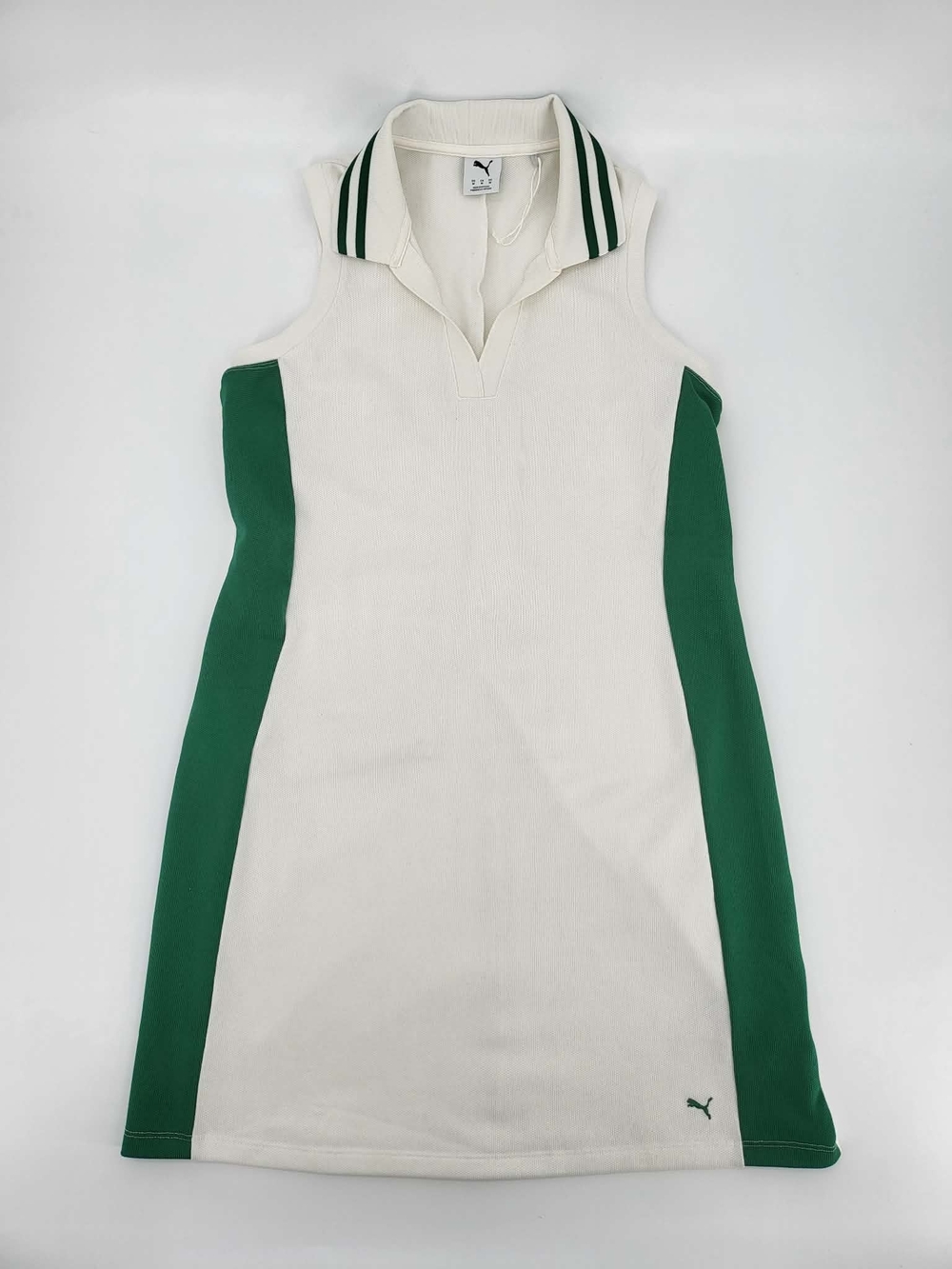 Puma Cream Sleeveless Polo Dress with Green Side Panels